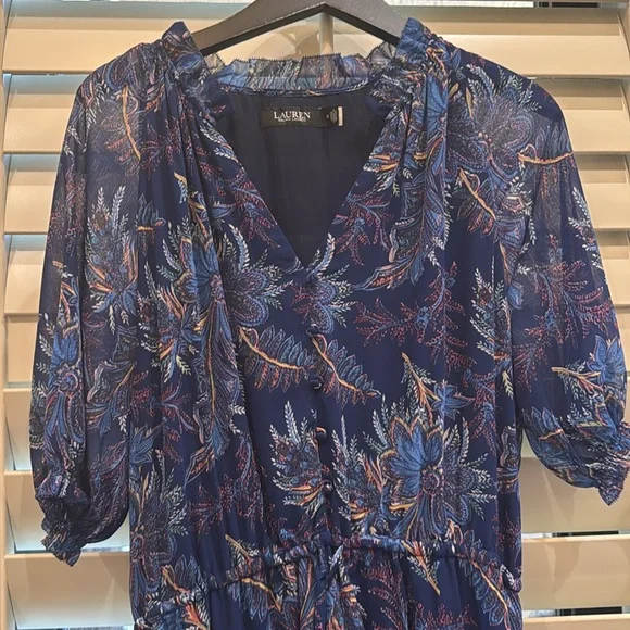 Ralph Lauren Sz 12 Blue Floral Dress - Picture 2 of 7